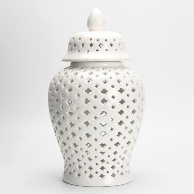 China CLASSIC Hollow-out Ceramic Ginger Pot J155W Tabletop Pot with Lid Home Decor White Ginger Jar for sale