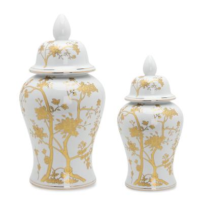 China J175 minimalist gold pot and white ceramic ginger jar porcelain temple pot table decoration for sale