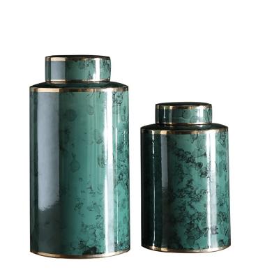 China Minimalist Luxury Wholesale Ceramic Muth Jars Green Porcelain Mason Storage Bottles for sale