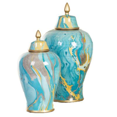 China Graceful Food Porcelain Decorate Bed Room Ceramic Blue Jars Hotel Storage Jar Sets for sale