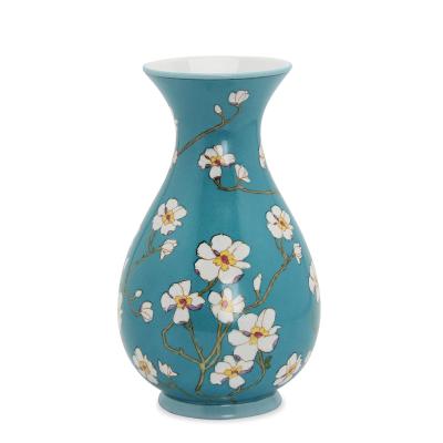 China Minimalist V110 Chinese Art Flower Vase Flower Vase Home Decor Blue Porcelain Ceramic Tabletop Vase for sale