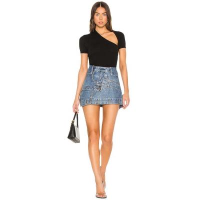 China QUICK DRY 100% Cotton Foldover Waist Deconstructed Denim Mini Skirt for sale