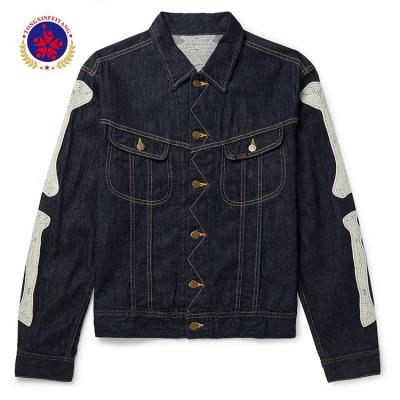 China Breathable 100% Cotton Mens White Applique Denim Jacket for sale