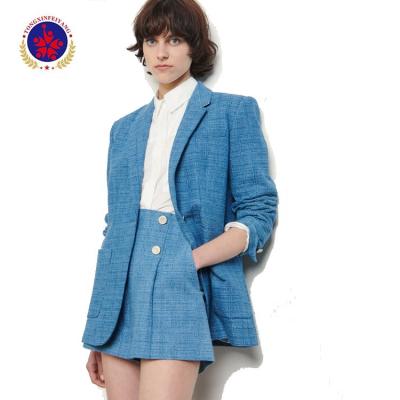 China Sustainable Jacquard Denim Jacket For Women Denim Blazers for sale