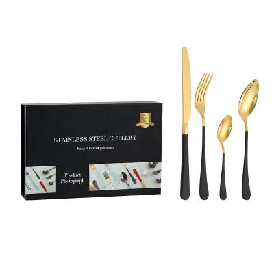 China Viable Promotional Products Gold Flatware Set Black Stainless Steel Wedding 24Pcs Cutlery Set With Gift Box for sale