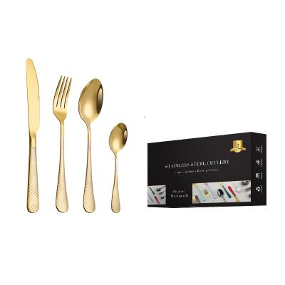 China New Logo 24Pcs Custom Cutlery Box Wholesale Royal Stainless Steel Dinnerware Stainless Steel Gold Flatware Set Viable for sale