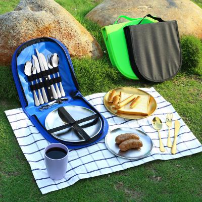 China Viable Hot Sale Outdoor Picnic Travel Tableware Set Stainless Steel Cutlery Camping Utensil Bottle Opener for sale