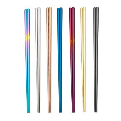 China Viable Colorful Metal Chopsticks Set Korean Wedding Gift Flat Chopsticks for sale