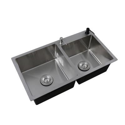 China Without Customization Handmade Stainless Steel Double Bowl Sink Faucet Kitchen Top Mount 78*43 Rectangular Sink Support for sale