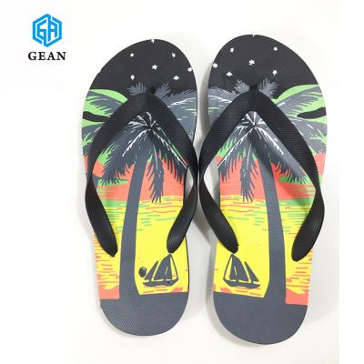 China Wholesale Custom Print Logo Lightweight PE Outsole Flip Flops Rubber Slippers for sale