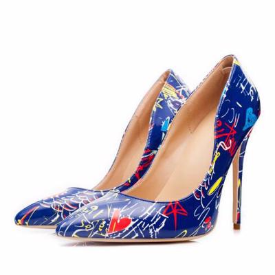 China Popular printed stiletto heels headed with shallow tops love sexy heels for women fashion women high heel for sale