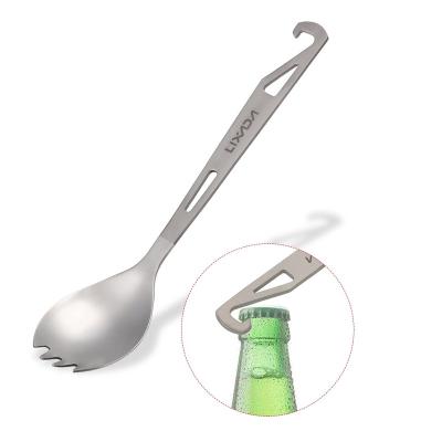 China Outdoor Camping Increasing Ultralight Camping Tableware Bottle Opener Traveling 3 Outdoor Fork In 1 Long Handle Titanium Spoon for sale