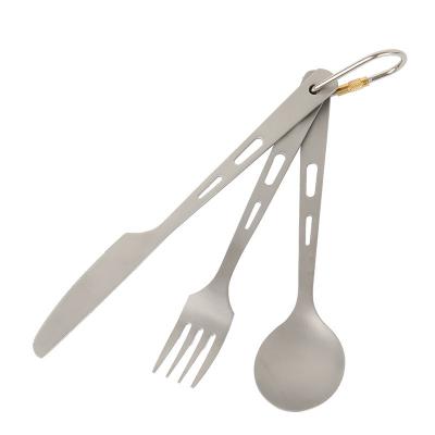 China Outdoor Camping Raising Portable Outdoor Camping Tableware Knife Moving Fork and Titanium Tableware Spoon Three-Piece Set for sale