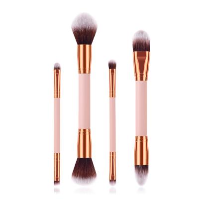 China Angular Blush 2021NEW 4pcs Wholesale Pink Gold Makeup Brush Set Powder Brush Eye Double Head Brushes for sale