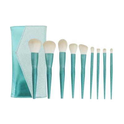 China Angular Blush Synthetic Hair 9pcs Wooden Handle Private Label Professional Make Up Brush Set Customized LOGO brochas Para maquillaje for sale