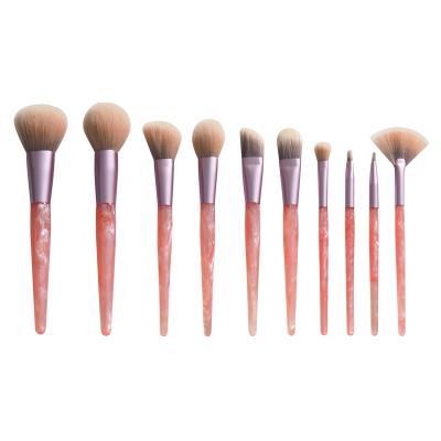 China Angular Blush Set Brush Marble Plastic Handle Pink Plastic Handle Makeup Brush tresluces 9Pcs Makeup Tool itembeauty for sale