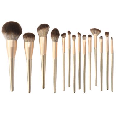 China Angular Blush High-Grade Gold Makeup Brush Set 2021 New 14pcs Soft Easy To Grip Synthetic Hair Powder Brushes for sale