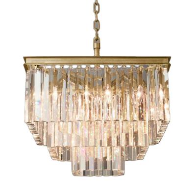 China Modern minimalist crystal odeon metal iron LED lamp bedroom living room square chandelier for sale