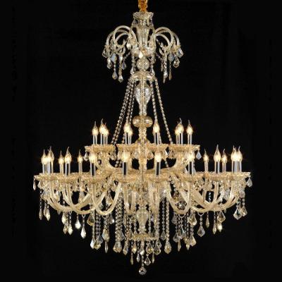 China Luxury Cognac Large Chandelier Arm Glass Hotel Light Traditional Antique Crystal 30 Lights Decorative Lighting for sale