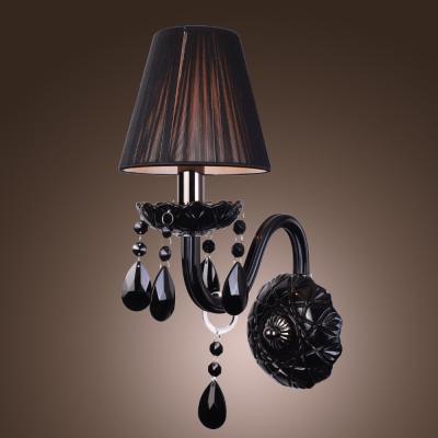 China Modern Luxury Baccarat Style Single Bulb Crystal Mounted Wall Light Black With Shade For Bedroom Bedside for sale