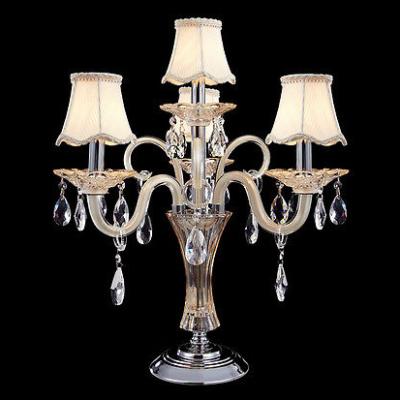 China Zhongshan Traditional Classical Bar Restaurant Bedside Luxury European Crystal Table Lamp 4 Lights With Fabric Shade for sale