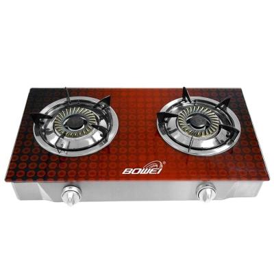 China Household low price tempered glass gas cooker douber 2 burner table top gas stove for sale