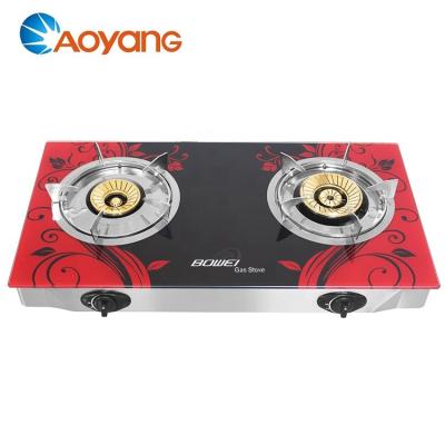 China Best Selling 2 Burner Gas Stove Table Ceramic / Glass Tempered Glass 2019 for sale