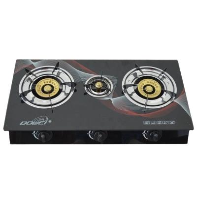 China Glass Top 3 Burner Household Gas Cooker Glass Top Gas Stove Household Home Use Gas Stove 3 for sale