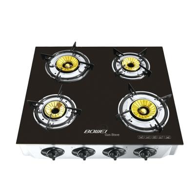 China High Pressure Home Free Energy Saving Household Kitchenware 4 Burner Gas Stove Glass Top Cooker for sale