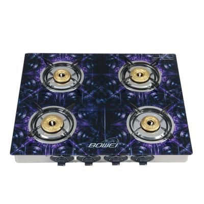 China Household 7mm Design 3D Tabletop Tempered Glass Gas Stove With Four Cast Iron Burner for sale