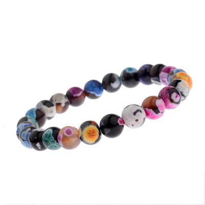 China Hotsale 8mm Brazil Natural Fire Agate Beads Bracelet Beads Elastic Colorful Chakra Energy Stone Bracelet Bangle for sale