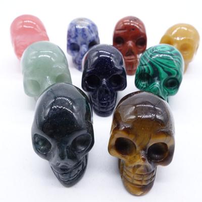 China Crystal Skull Hand Carved Decoration Natural Tiger Eye Turquoise Onyx Quartz Skulls Gemstone Wholesale For Jewelry Making for sale