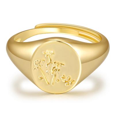 China New Ring Brass Real Gold Plated Ring Cold Wind Lady Ring INS CLASSIC printing open jewelry for sale