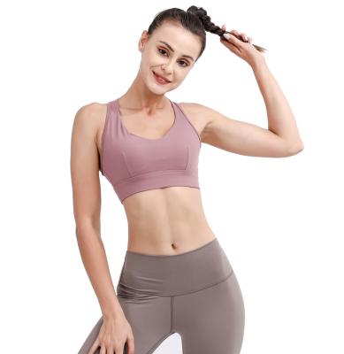 China High Quality Breathable Design Women Yoga Cross Back Bra With Padded Running Bra Dropshipping Girl Yoga Crop Top Gym Fitness Bra for sale