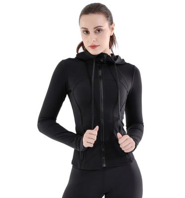 China Long Sleeve Women Sports Jacket Fitness Yoga Zipper Hoodie Shirts Gym Workout Breathable Seamless Jackets for sale