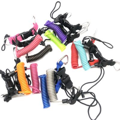 China Use it to connect small equipment on different color plastic coated spring cable Lanyard With carabiner steel hook of vest or backpack for sale