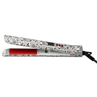 China LCD black printing flowerhigh speed heat hair straightener iron  for sale