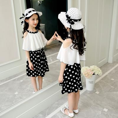 China 2021 Summer New Children's Casual Dress Girls' Korean Princess Dress Middle And Big Children's Polka Dot Chiffon Dress Get The Hat For Free for sale