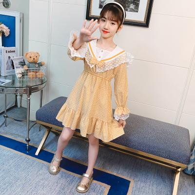 China Polyester New Western Style Girls' Lace Plaid Princess Dress/Cotton Girls' Dress 2021 Spring and Autumn Children's Dress for sale