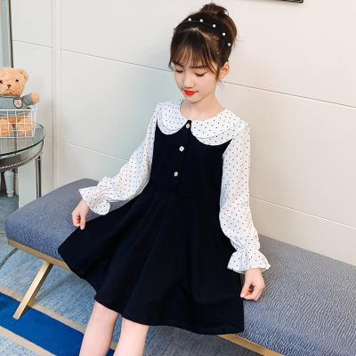 China Viable new girls autumn dress children's princess dress Korean style middle and big girl's style preppy polka dot pleated skirt for sale