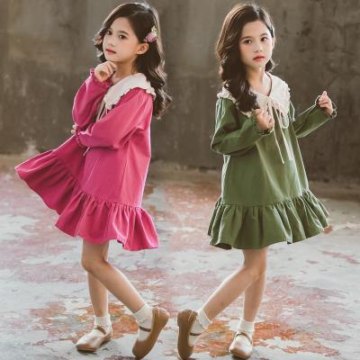 China Viable Popular Recommend Factory Wholesale Autumn Girls Long Sleeve Dress Spring Bow Doll Collar Skirt for sale