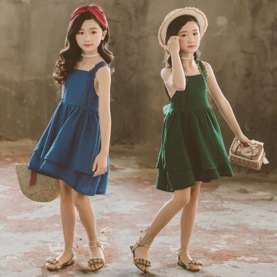 China 2021 viable girls' style summer dress lace sling dress Korean children's and teens clothing cotton skirt new for sale