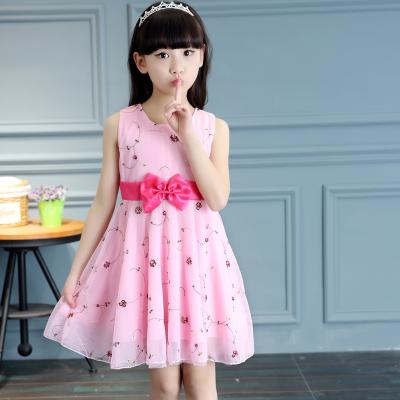 China New Bow Floral Dress Summer Girls Long Princess Dress Western Style Season Dress for sale