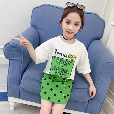 China Girls casual summer sets two-piece trend of new polka dot skirt Western fashion short-sleeved T-shirt for sale