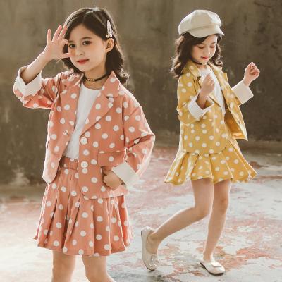 China Girls Casual Suit Polka Dot Sets Western Style Spring and Autumn Girl Jacket Casual Skirt Two-piece Suit for sale