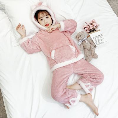 China New Arrival Autumn And Winter Girls Warm Baby Flannel Pajamas Plus Size Two Piece Sleepwear for sale