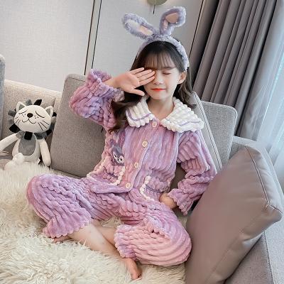 China 2 PCS pajama newcomer girls thickened flannel home wear suit autumn and winter pajamas warm two-piece wholesale for sale