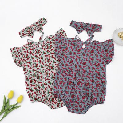 China Comfortable baby clothes summer new strawberry print romper flight sleeve bow-knot bag one-piece fart clothes european american baby triangle rompers for sale