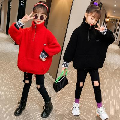 China 100% Polyester Girls' Fabric New Western Style Little Girl's Autumn And Winter 2021 Coat Sweater Children Teens Warm Tops for sale