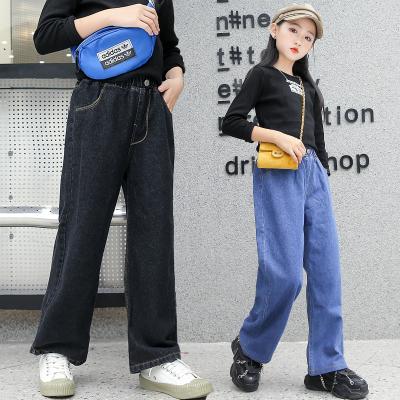 China Casual Pants Springs Autumn Girls Denim Pants Teens Jeans Loose Pants Clothes Kids Fashion Wide Leg Pants for sale